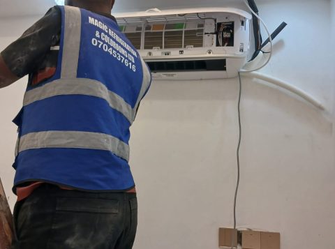 Air conditioning services in Kenya by Magic Refrigeration technicians installing and repairing AC units